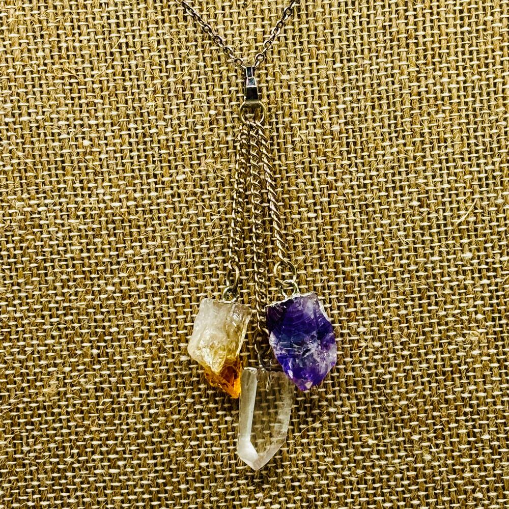 1990's Vintage Silver necklace with 3 crystal dangle